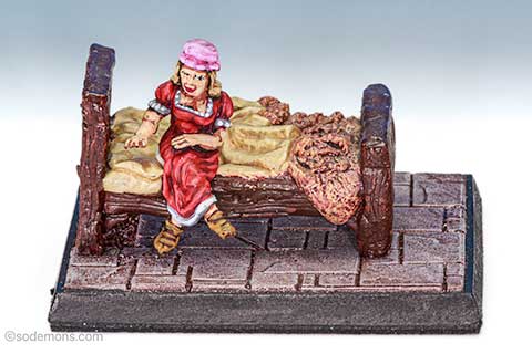 FS65 Seductive Wench Seated on FS24 Tavern Bed, unmade