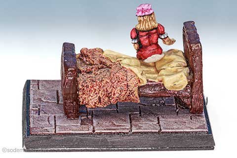 FS65 Seductive Wench Seated on FS24 Tavern Bed, unmade